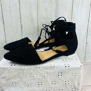 Express Black Faux Suede Ankle Tie Heel 1 Inch Size 10